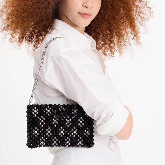 Kate Spade Purl Flower Beaded Purl Mini Shoulder Bag Black NWT - Picture 1 of 12